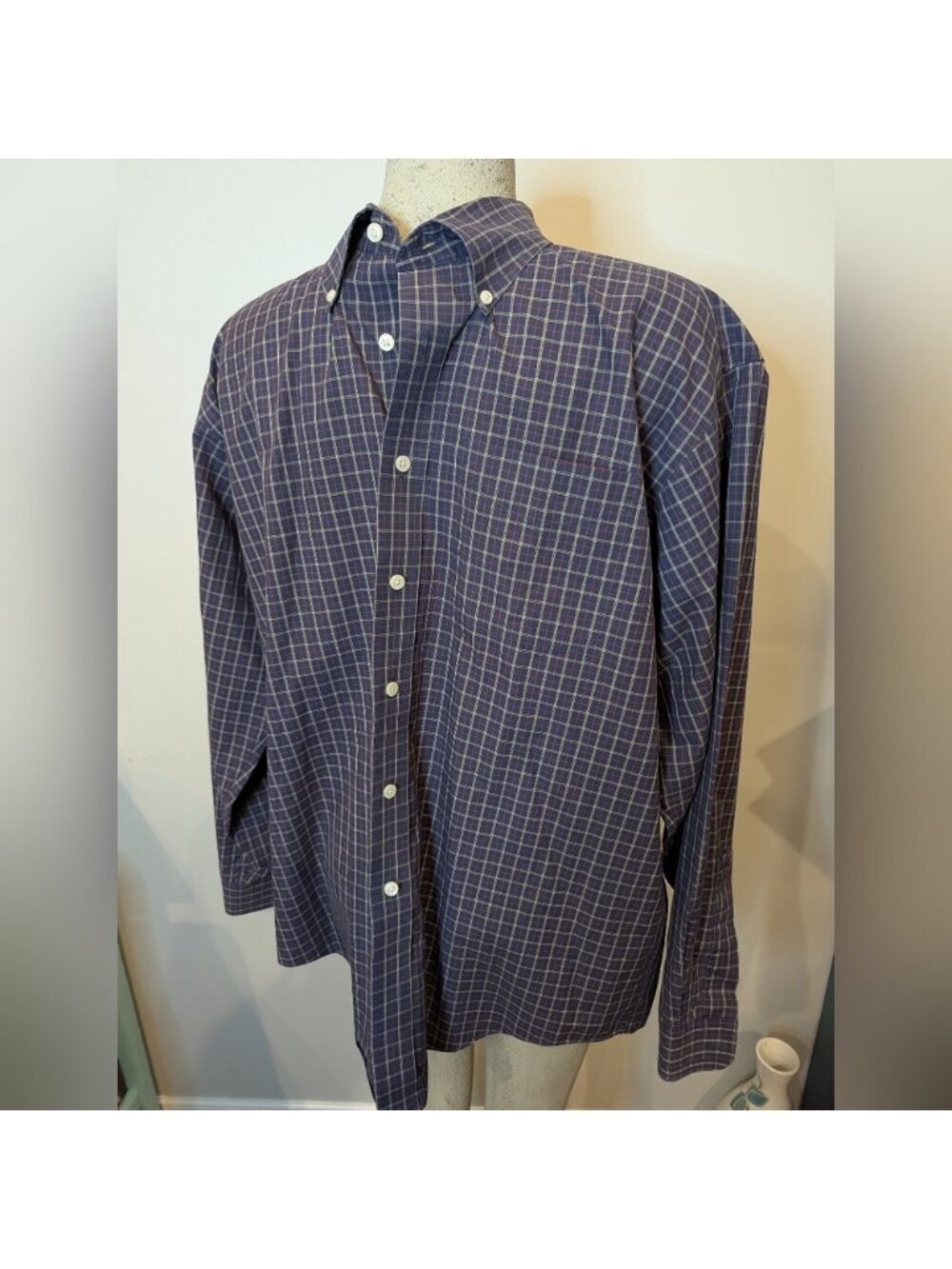 LL Bean Men's Blue Checkered Shirt Mens L Reg, Blue Red Yellow NWOT